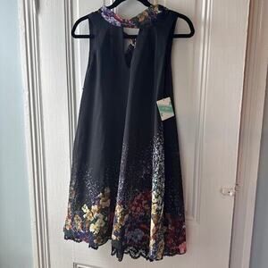Umgee NWT Dark Floral Small Halter Dress Mod Lace Bow Tie